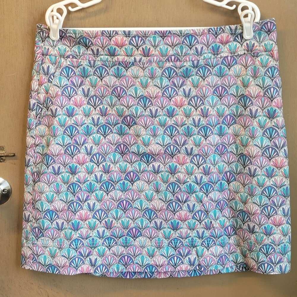 Talbots Stretch Skirt‎ 16 Geometric Groovy Purple Print back Zip Pockets